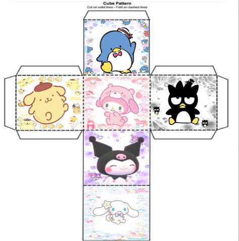 Sanrio Dice Printable, Sanrio Dice Template, Sanrio Foldable Template, Sanrio Cube Template, Dice Template, Templat Kotak, Anime Crafts Diy, Crafts To Do When Your Bored, Pola Kotak