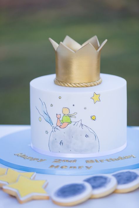 Little Prince Cake from The Little Prince Birthday Party on Kara's Party Ideas | KarasPartyIdeas.com (14) Little Prince Birthday Party, Little Prince Cake, Cardboard Airplane, Little Prince Party, Prince Cake, Cookie Birthday Party, Prince Birthday Party, Prince Theme, Prince Party