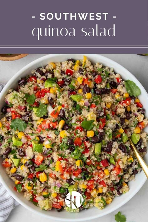 Made with quinoa, black beans, veggies, and avocado, this Southwest quinoa salad with chili lime dressing is full of flavor and color. Instant Pot Quinoa Recipes, Cold Quinoa Salad, Salad With Chili, Southwest Quinoa, Southwest Quinoa Salad, Chili Lime Dressing, Vegan Quinoa Salad, Quinoa Healthy, Quinoa Salad Recipes