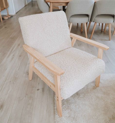 Bouclé Armchair Kmart Furniture, Boucle Chair Kmart, Armchair Diy, Diy Living Room Chair, Boucle Chair Diy, Kmart Diy, Diy Arm Chair, Boucle Armchair, Diy Accent Chair