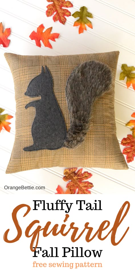 Fall Squirrel Pillow - Free Sewing Pattern Pillow Sewing Patterns, Squirrel Pillow, Fall Sewing Crafts, Fall Pillows Diy, Fall Sewing Patterns, Sew Halloween, Fall Squirrel, Homemade Pillows, Fall Sewing Projects