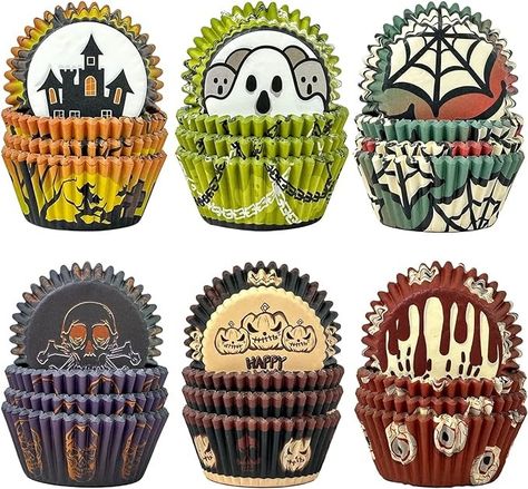 【OVEN & MICROWAVE SAFE】Qiqee Cupcake liner could withstand up to 428°F temperature(generally used temperature 302°F to 392°F).Oven, microwave, and refrigerator safe. 【STANDARD SIZE】300 Count,6 Halloween Designs,2inch(5cm)/Bottom,2.75inch(7cm)/Top,1.3inch(3.2cm)/Height 【ORIGINAL DESIGN】6 Different Design Set are designed by our own, We designed many different baking cups for our customer choosing,And we will update our design regularly in nearly future. 【SAFETY＆ HEALTHY】We know health is the firs Cupcake Papers, Cupcake Cups, Halloween Supplies, Cupcake In A Cup, Paper Cupcake, Cupcake Wrappers, Gradient Design, Halloween Designs, Cupcake Liners