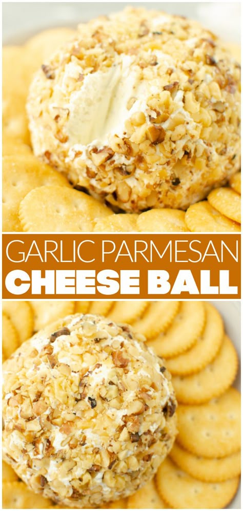 Garlic Parmesan Cheese Ball is going to be your new favorite appetizer for parties! Full of Parmesan cheese and garlic and rolled in chopped walnuts. Serve it with crackers or sliced veggies! Cream Cheese Balls Recipe, Cheese Ball Recipes Easy, Cream Cheese Ball, Best Appetizer Recipes, Easy Party Food, Cheese Ball Recipes, Party Snack, Cheese Balls, Cheesy Recipes