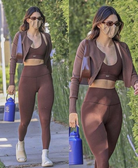 Brown Leggings Outfit, Leggings Outfit Workout, Workout Outfits Aesthetic, Workout Leggings Outfit, Pilates Outfit, Brown Leggings, Training Clothes, Active Outfits, April 7