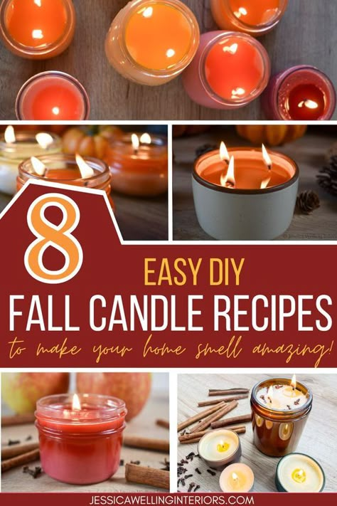 Make your home smell amazing with these easy Fall candle tutorials! From pumpkin spice to apple cider to beeswax and spiced pear! Fall Diy Candles, Fall Candle Crafts, Diy Fall Scented Candles, Homemade Fall Candles, Diy Scented Candles Recipes, Homemade Candle Recipes, Candle Recipes, Fall Scented Candles, Fall Candles Diy, pumpkin spice candles Candle Making Fall Scents, How To Make Fall Scented Candles, Aromatherapy Candle Recipes, Homemade Fall Candles Diy, Candle Smell Recipes, Candle Filler Ideas, Pumpkin Spice Candle Diy, Candle Making Recipes Homemade, Decorating With Oil Lamps