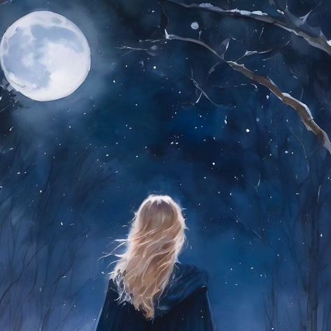 Lyra on Instagram: ""Winter Maiden of the Moon" 🌕 ❄️🧙 Inspired by my longest friendship with a blonde-haired, crystal-carrying, spell casting, Full Moon worshiper. Do you know any blonde, pagan Moon Loving witchy women? . . ps - there are at least 2 accounts impersonating me, please know I would never message you trying to sell anything and I don't do readings. If you come across any of these accounts please report them. I don't use any other page but this one. Thank you 🙏 Lyra 🪻🧙 . . . #blondewitch #fairytaleart #witchesofig #paganwomen #paganart #witchyaf #witchywoman #winter #winteriscoming #fullmoon #witchyart" Moon Maiden Art, Blonde Witch Art, Blueish Aesthetic, Blonde Witch Aesthetic, Moon Girl Aesthetic, Lunar Living, Blonde Witch, Pagan Moon, Winter Goddess