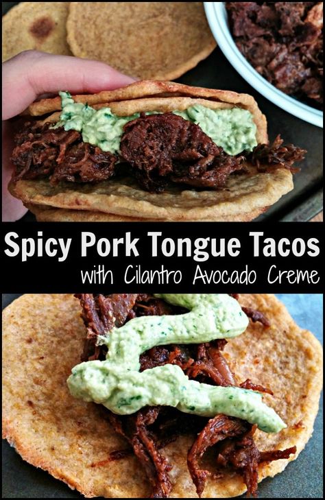 Tongue Recipes, Tongue Tacos, Beef Kabob Recipes, Best Pork Recipes, Best Pork Recipe, Organ Meat, Avocado Creme, Beef Tongue, Beef Kabobs