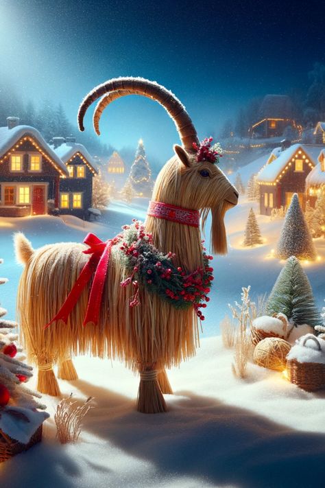 Step into a winter wonderland with our latest blog post: "Echoes of Yuletide: Unraveling the Mystique of the Yule Goat." 🌨️🌠 Explore the enchanting history and mythology behind this beloved symbol of Christmas in Northern Europe. From Thor's legendary chariot to the festive streets of Gävle, learn how the Yule Goat has pranced through history to the present day. Christmas Goat Drawing, Yule Goat Diy, Yule Pictures, Yule Animals, Yule Aesthetic Wallpaper, Yuletide Aesthetic, Yule Images, Yule Illustration, Yule Symbols