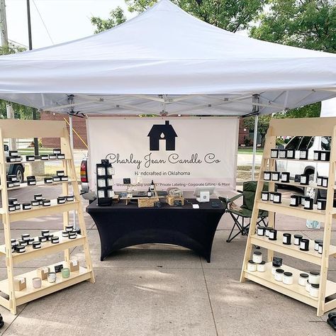 Photo by Charley Jean Candle Co. in Tulsa, Oklahoma with @tulsafarmersmarket, @vertical_ledge, and @charleyjeancandleco. May be an image of bar soap, hand cream, lotion and text. #Regram via @CxEIpJYSvDz Candle Display Retail, Candle Booth Display, Candle Booth, Pottery Booth Display, Vendor Table Display, Peg Board Design, Craft Booth Design, Market Booth Display, Candle Logo Design