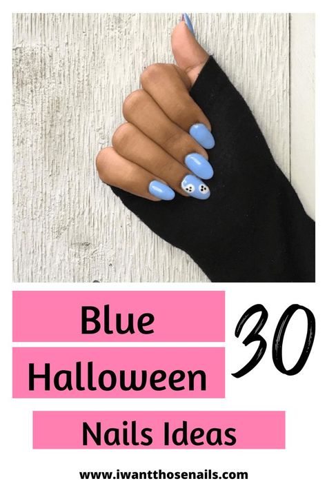 Check out this collection of 30 simple blue nails for Halloween! Featuring a mix of dark and light blue shades, including navy and baby blue these nail ideas are perfect for anyone looking to add a touch of sophistication to their Halloween look. From simple designs to long acrylic nails, these blue Halloween nails are sure to make a statement Blue Halloween Nails, Simple Blue Nails, Light Blue Shades, Blue Nail Ideas, Nails For Halloween, Halloween Nails Ideas, Bee Nails, Festive Nail Designs, Blue Halloween