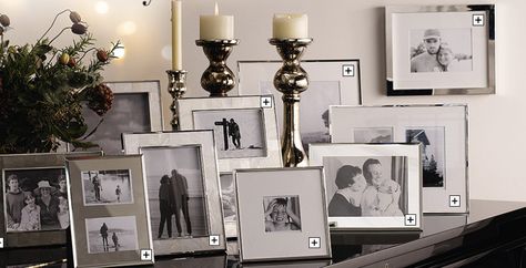 . Grand Piano Decor, Ancestor Wall, Picture Frame Arrangements, Frame Styling, Displaying Family Pictures, Piano Living Rooms, Frame Arrangement, Picture Frame Table, Photo Frame Decoration