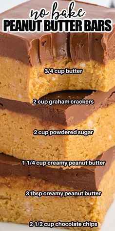 No Bake Peanut Butter Bars, No Bake Peanut Butter, Lost 100 Pounds, Butter Bars, Dessert Bar Recipe, Peanut Butter Bars, Cookie Bar Recipes, Jello Shots, Peanut Butter Recipes