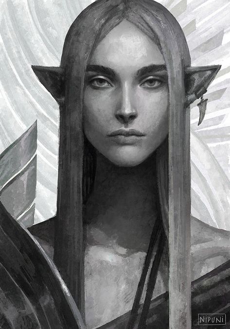 An Elf, Dragon Age, Elf, Black And White, Hair, White, Black, Art