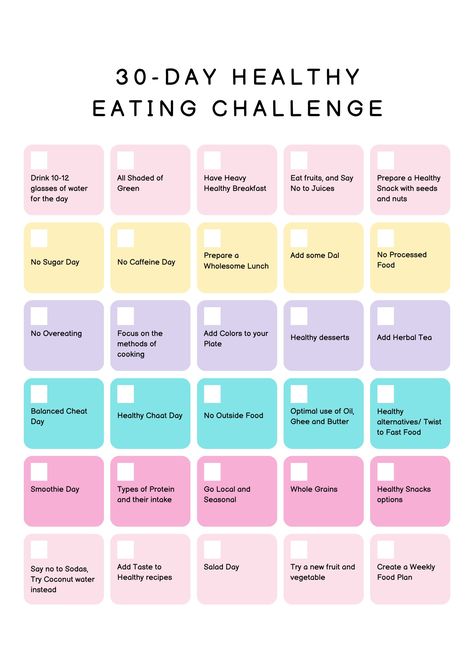 30-Day Healthy Eating Challenge - Step towards Self-Care - Thirty Darts 30 Day Healthy Eating Challenges, 30 Days Healthy Challenge, Healthy Meal Challenge, 30 Day Easy Challenge, 30 Days Of Healthy Eating, Food Restrictions Challenge, 30 Self Care Challenge, Healthy Eating Checklist, 30 Day Nutrition Challenge