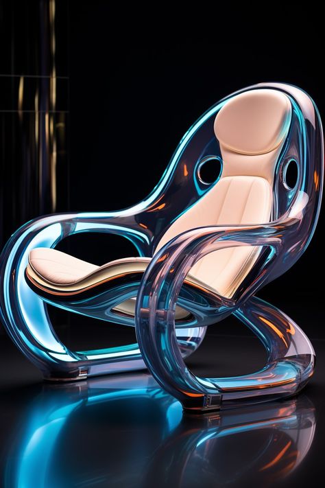 Habitat Furniture, Futuristic Table, Futuristic Chair, Bedroom Chair Ideas, Futuristic Furniture Design, Iridescent Decor, Floating Chair, Hotel Hacks, Handmade Chair