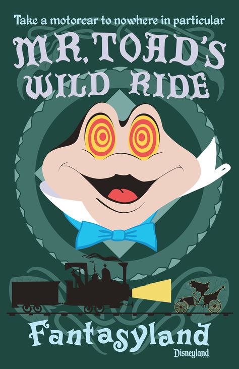 Mr. Toad's Wild Ride Vintage Disney Posters, Disney Poster, Mr Toad, Disneyland Attractions, Disneyland Rides, The Legend Of Sleepy Hollow, Disney Presents, Disney Attractions, Retro Graphic Design