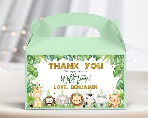 Safari Birthday Gable Box Label Jungle Baby Shower Boy 1st Birthday Party Favors Wild One Gift Treat Box Zoo Animals Printable BS47G BT96G Two Wild Birthday Party Favors, 1st Birthday Party Favors, Animals Printable, Jungle Baby Shower, Gable Boxes, Jungle Baby, Safari Birthday, Treat Box, Diy Candy