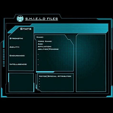 Shield Files, Technology Design Graphic, Owl Night, Oc Template, Character Sheet Template, Secret Organizations, Game Gui, Marvel Comics Superheroes, Ur Mom