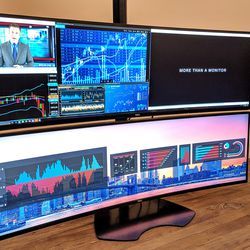 Dual Monitor Setup, Computer Desk Design, Computer Desk Setup, Desktop Setup, Video Game Rooms, Modern Tech, Computer Setup, Ultra Wide, Bitcoin Cryptocurrency