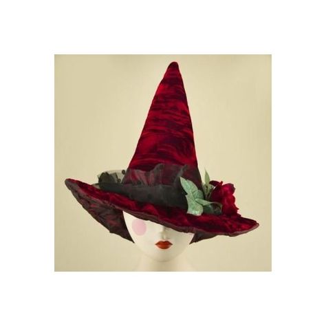 Red Rose Temptress Witch Hat ❤ liked on Polyvore featuring accessories, hats, red hat, rosebud hats and rose hat Red Witch Hat, Witches Night Out, Red Witch, Witches Hats, Halloween Witch Hat, Velvet Rose, Witches Hat, Witch Hats, Halloween Hats