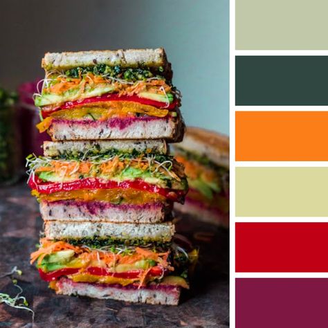 Sandwich Color Palette, Colourful Clothing, Food Inspired, Artwork Inspiration, Color Schemes Colour Palettes, Colour Combinations, Colour Palettes, Roasted Chicken, Color Combo