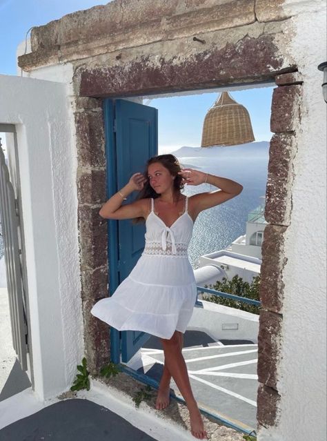 Greece vacation outfit #greece #vacation #outfit #aesthetic Greece Dresses, Greece Summer Outfits, Siren Oc, Greece Vacation Outfit, Greece Dress, Egypt Outfits, Greece Aesthetic, Greece Outfit, Greece Fashion