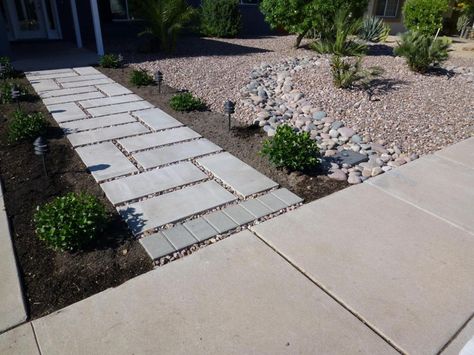 Concrete Paver Stone Patio Ideas and Designs | 75 Walkway Ideas & Designs (Brick, Paver & Flagstone ... Entrance Pathway, Concrete Pavers Walkway, Paver Ideas, Paver Path, Landscape Yard, Large Pavers, Walkway Design, Front Walk, Concrete Walkway