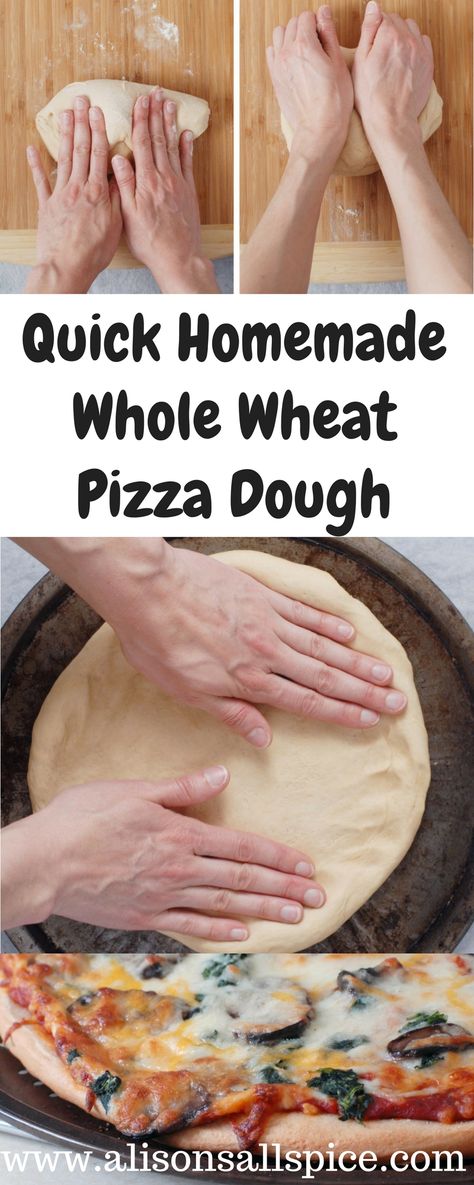 This quick homemade whole wheat pizza dough is easy enough to be made on weeknights. Use fast rising yeast for a 15 minute rise while the oven preheats! Easy Whole Wheat Pizza Dough, Cold Vegetable Pizza, Savory Galette, Pizza Dough Recipe Quick, Bag Cabinet, Wheat Pizza Dough Recipe, Whole Wheat Pizza Dough, Healthy Breads, Wheat Pizza Dough