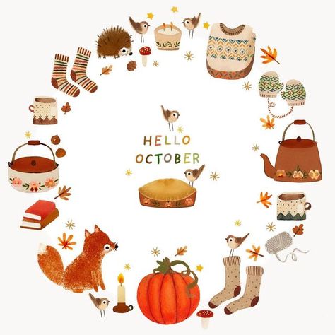 Nettle And Twig, Hello October Aesthetic, October Illustration, Hello October Images, October Hello, October Design, October Images, October Ideas, Month October