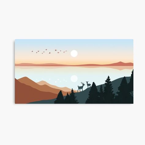 Sun And Mountain, Wall Decor Geometric, Modern Minimalist Art, Mountain Mural, Abstract Sunset, Boho Art Drawings, Mountain Landscape Painting, Abstract Mountain, Sunset Print