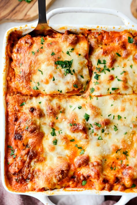 Small Batch Lasagna - Simply Scratch Small Batch Lasagna, Small Lasagna Recipe, Lasagna Dinner, Lasagna Recipe With Ricotta, Batch Baking, Baking List, Food Reference, Baked Lasagna, Dinner Pasta