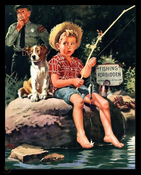 Norman Rockwell Art, Fishing Pictures, Nostalgic Art, Boy Fishing, Art Plaque, Funny Posters, Gone Fishing, Vintage Fishing, Norman Rockwell