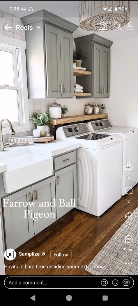 Laundry Room With Top Loader Ideas, Laundry Room Decorating, Laundry Room Colors, House Laundry Room, Laundry Room/mud Room, Green Laundry, Laundry Room Flooring, Laundry Room Renovation, Laundry Room Shelves