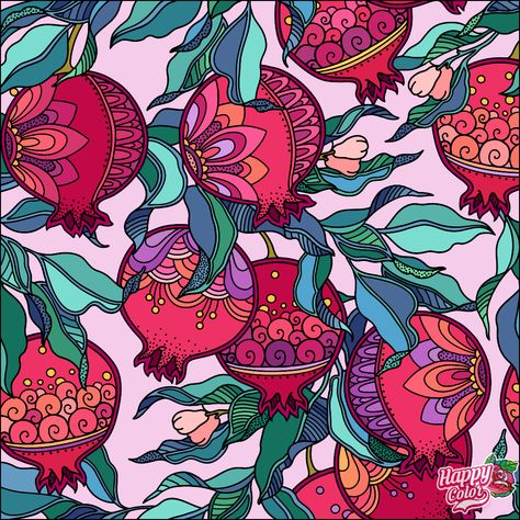 Pomegranate Art, Buddhist Art Drawing, Watercolor Art Face, Jigsaws, Happy Colors, Colorful Paintings, Silk Painting, Pattern Illustration, Colorful Wallpaper