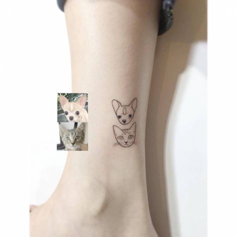 Chihuahua And Cat, Playground Tattoo, Cat Portrait Tattoos, Chihuahua Tattoo, Portrait Minimalist, God Is For Me, Instagram Tattoo, Animals Dogs, Animal Portraits