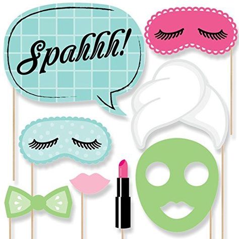 Spa Day - Photo Booth Props Kit - 20 Count Great for slumber party sleep over photos. Pijama Party Ideas Decoration, Spa Party Decorations, Slumber Party Activities, Spa Cake, Spa Day Party, Kids Spa Party, Girl Spa Party, Kids Spa, Spa Birthday Parties