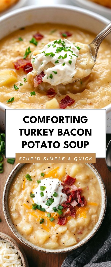 Image for Comforting Turkey Bacon Potato Soup Best Turkey Bacon, Turkey Potato Soup, Bacon Potato Soup, Quick Turkey, Bacon Soup, Bacon Potato, Healthy Turkey, Best Turkey, Feel Good Food