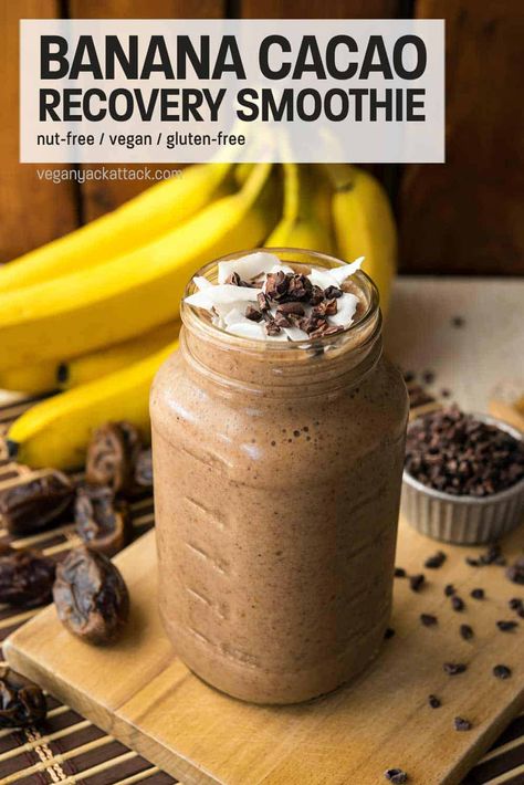 Banana Cacao Recovery Smoothie Recovery Smoothie, Orange Smoothie Recipes, Cacao Smoothie, Smoothie Fruit, Raw Banana, Healthy Food Habits, Vegan Recipes Beginner, Orange Smoothie, Healthy Sweet Snacks