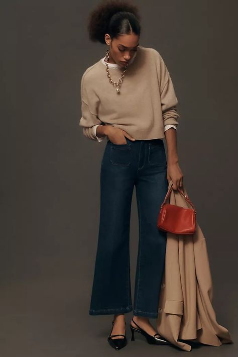 Cropped Jeans | Anthropologie Pocket Jeans Outfit, Patch Pocket Jeans, Corset Pants, Oversized Poplin Shirt, Petite Clothes, Applique Skirt, Gauze Maxi Dress, Sleeveless Wrap Dress, Spring Work Outfits