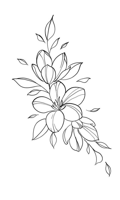 Flower Outline Tattoo, Flower Tattoo Stencils, Stencil Outline, Tattoo Practice, Flower Drawing Design, Flower Outline, Flower Art Drawing, Tattoo Stencil Outline, Floral Drawing