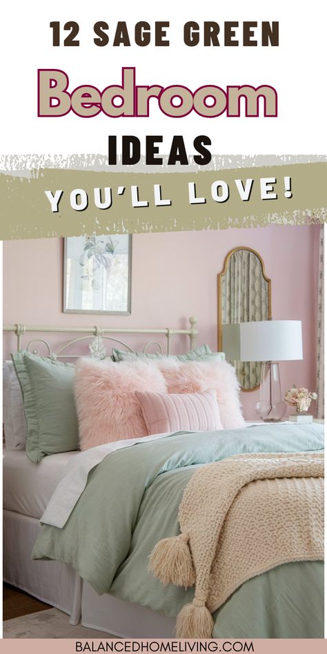 Add calm and style with sage green Pink And Green Bedroom Ideas For Women, Gray Green And Pink Bedroom, Green And Pink Cottage Bedroom, Green Bedroom With Pink Accents, Dusty Rose And Green Bedroom, Light Pink And Sage Green Bedroom, Green And Pink Bedroom Kids, Serene Bedroom Colors, Sage And Pink Room