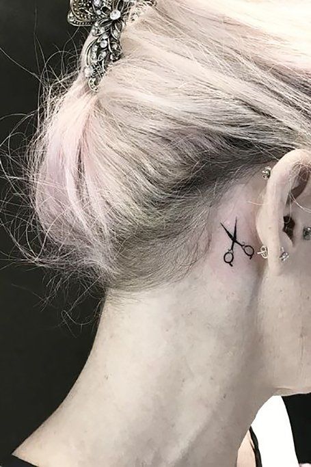 Dainty Hairdresser Tattoos, Stylist Tattoos Hairstylists, Sissor Tattoo, Cute Behind The Ear Tattoos, Minimalist Flash, Scissor Tattoo, Cosmetology Tattoos, Shears Tattoo, Hairdresser Tattoos