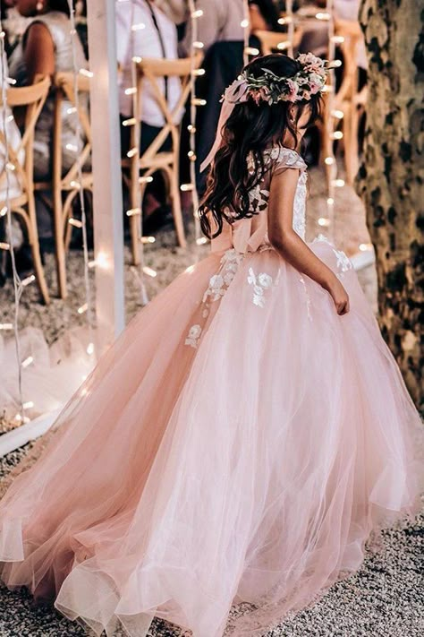 21 Flower Girl Dresses To Create A Magic Look | Wedding Forward Flower Girl Dresses Blush, Lace Flower Girl Dress Rustic, Country Style Dresses, Blush Flower Girl Dresses, Flower Girl Gown, Pink Flower Girl Dresses, Princess Flower Girl Dresses, Wedding Dress Guide