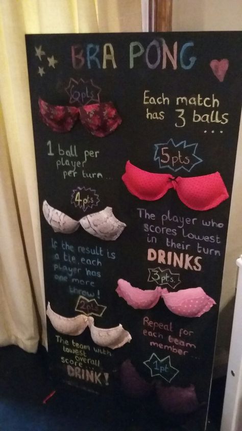 Bachelorette Party Ideas Under 21, Bacholerette Food Ideas, Bra Pong Board Diy, Barchollete Ideas, Bridesmaids Games, Bachelorette Party Dinner Ideas, Boochelorette Party Ideas, Bachelorette Party Ideas Decorations Diy, Hilarious Bachelorette Ideas