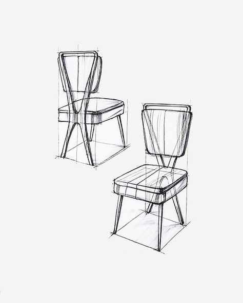 Chair Drawing Sketches, Chair Sketch Design, Chair Perspective, Chair Design Sketch, Object Sketches, Chair Sketches, Chairs Drawing, Industrial Sketching, Furniture Sketches