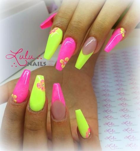 Neon Nail Designs, Neon Nail Polish, Bright Nails, Neon Nails, Nail Polish Designs, Coffin Nails Designs, Pretty Acrylic Nails, Fancy Nails, Dope Nails