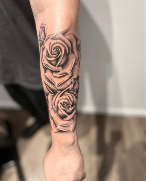 Rose Upper Arm Tattoo, Rose Tattoo Men Arm, Rose Family Tattoo, Rose Forearm Tattoo Men, Men’s Rose Tattoo, Inside Bicep Tattoo Mens, Rose Tattoo Men, Inside Bicep Tattoo, Memorial Tattoo Ideas