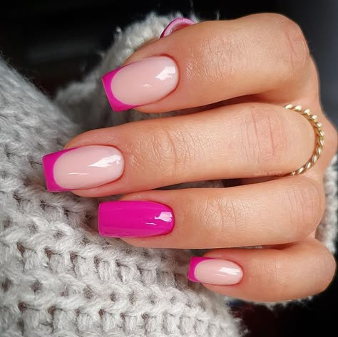 Nails 2023 Trends Hot Pink, Hot Pink Acrylic Nails Designs Summer, Nails 2023 Trends Summer Pink, Light And Dark Pink Nails, Nails 2023 Trends Pink, Cute Pink Nails Design, Bright Pink Summer Nails, Hot Pink Nail Ideas, Barbiecore Nails