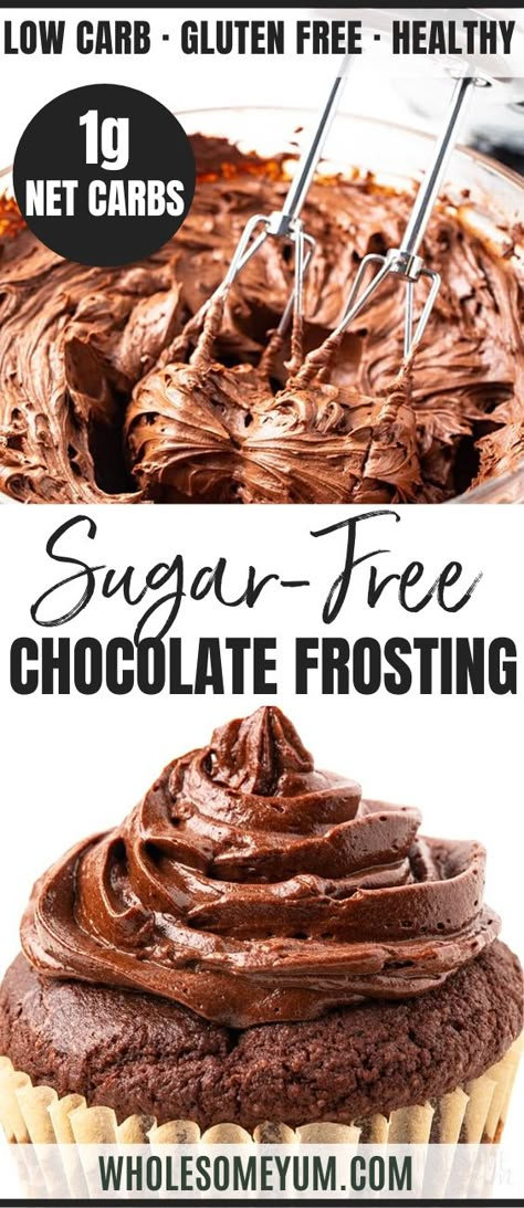 Sugar-Free Keto Chocolate Frosting Recipe - See how to make sugar-free keto chocolate frosting that tastes like the real thing! My easy keto low carb keto frosting recipe takes just 5 ingredients + 5 minutes. #wholesomeyum #keto #ketorecipes #chocolate #frosting #ketochocolate #ketodessert #ketosweets Sugar Free Chocolate Frosting, Keto Chocolate Frosting, Keto Frosting, Low Carb Sandwich, Chocolate Frosting Recipe, Sugar Free Frosting, Sugar Free Baking, Chocolate Frosting Recipes, Keto Friendly Desserts