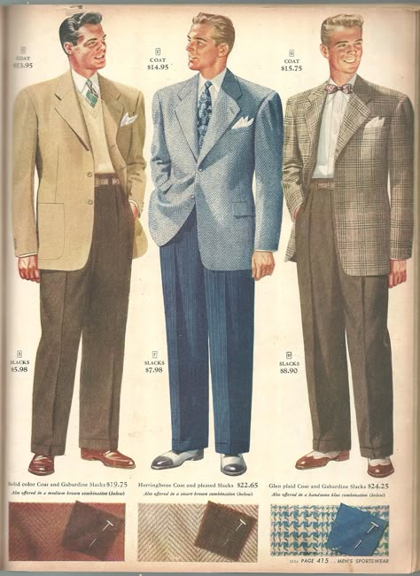 Sears Catalog Spring Summer 1946 1930s Mens Fashion, 1940s Mens Fashion, 1930s Men, Vintage Men's Fashion, 1930 Fashion, 1930s Style, 1930's Fashion, Vintage Menswear, 30s Fashion